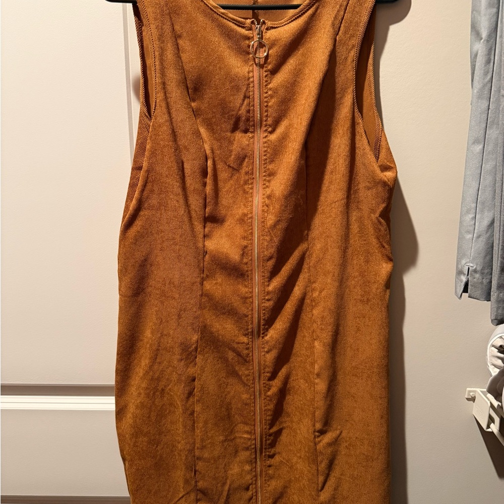 Sleeveless Zip-Front Suede Dress in Rust